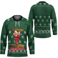 Funny Whiskey Christmas Hockey Jersey with Santa Holding Mug and We Whiskey You a Merry Christmas Quote - Wonder Print Shop