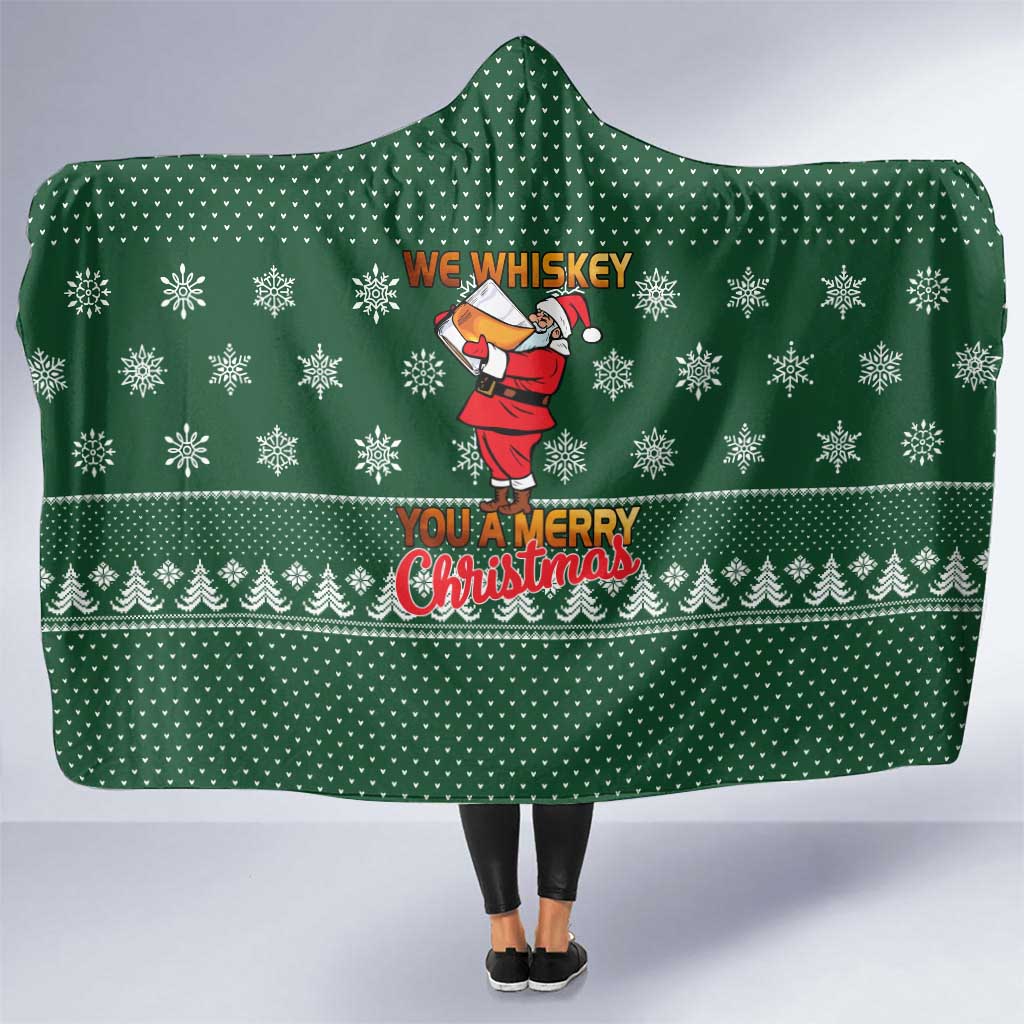 Funny Whiskey Christmas Hooded Blanket with Santa Holding Mug and We Whiskey You a Merry Christmas Quote - Wonder Print Shop