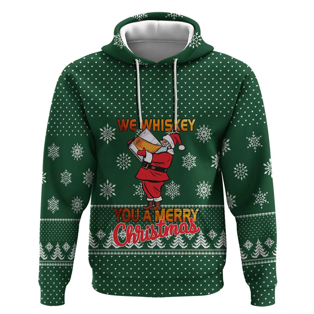 Funny Whiskey Christmas Hoodie with Santa Holding Mug and We Whiskey You a Merry Christmas Quote - Wonder Print Shop