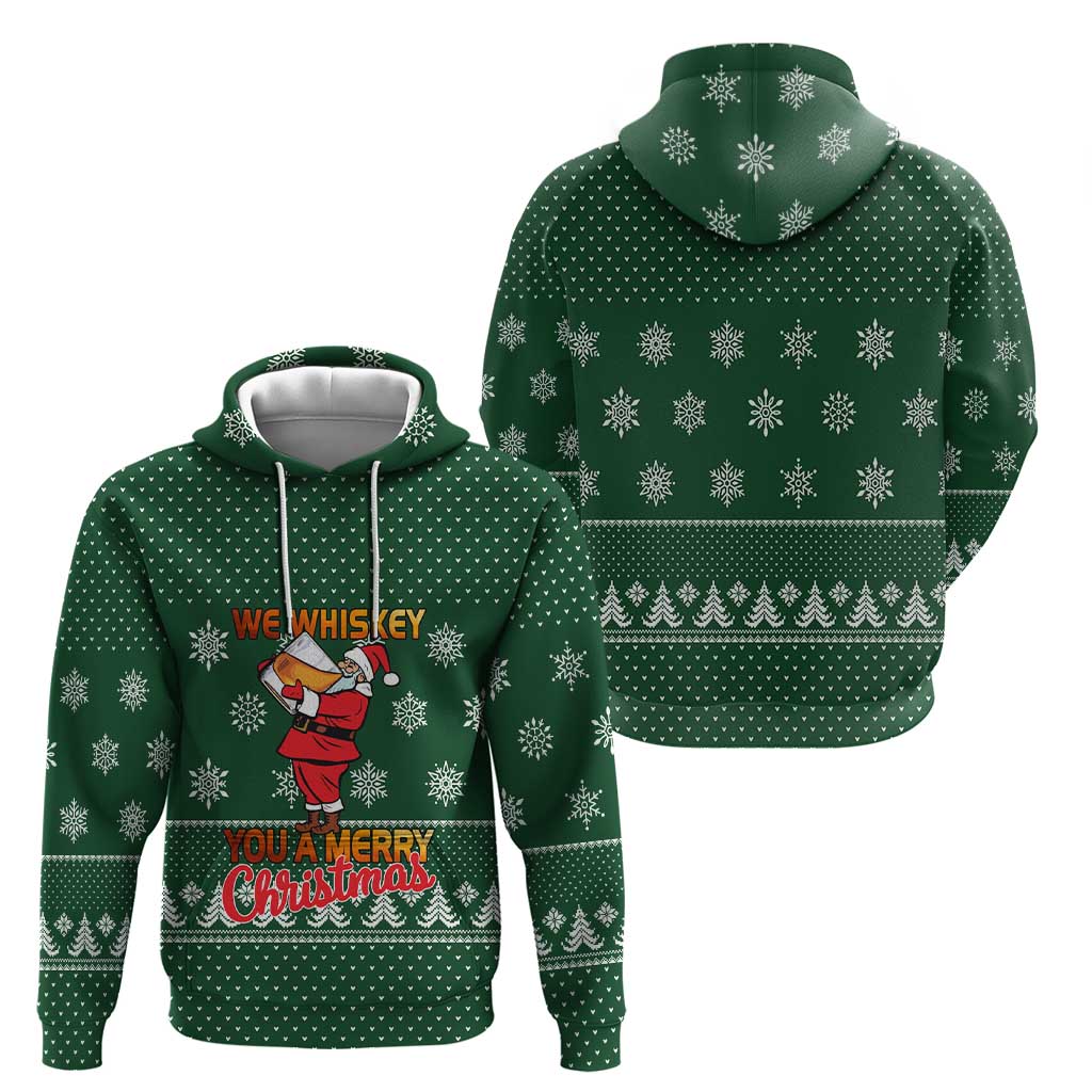 Funny Whiskey Christmas Hoodie with Santa Holding Mug and We Whiskey You a Merry Christmas Quote - Wonder Print Shop