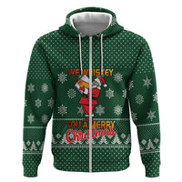 Funny Whiskey Christmas Hoodie with Santa Holding Mug and We Whiskey You a Merry Christmas Quote - Wonder Print Shop