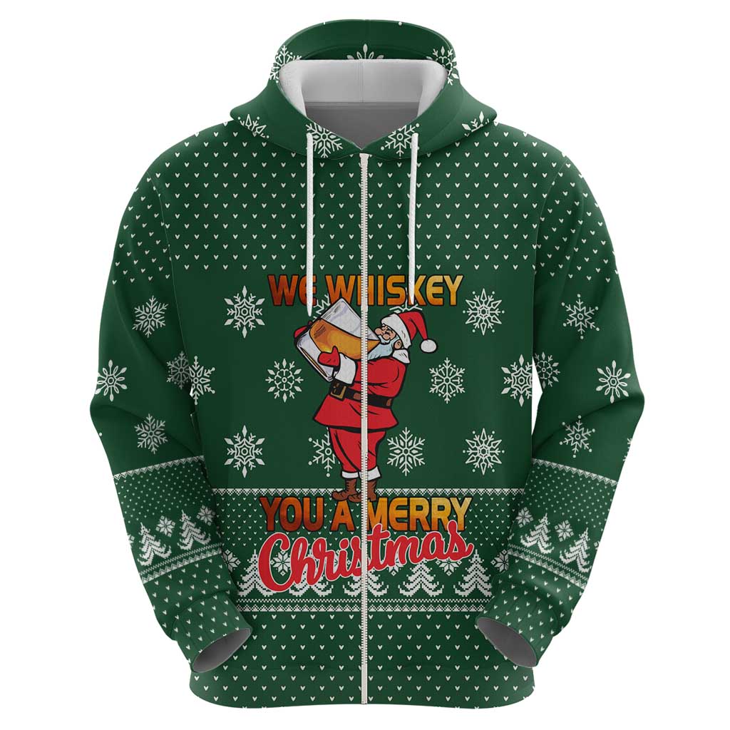 Funny Whiskey Christmas Hoodie with Santa Holding Mug and We Whiskey You a Merry Christmas Quote - Wonder Print Shop