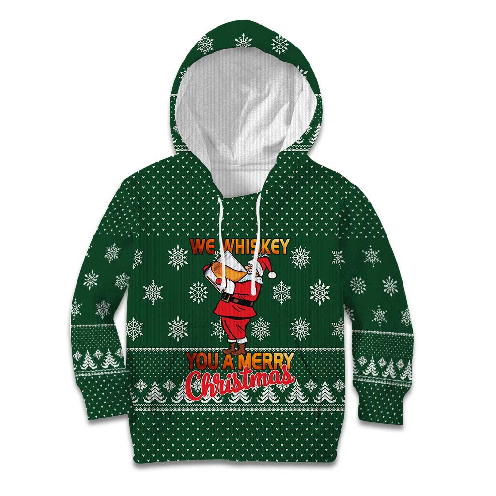 Funny Whiskey Christmas Kid Hoodie with Santa Holding Mug and We Whiskey You a Merry Christmas Quote - Wonder Print Shop