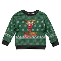 Funny Whiskey Christmas Kid Ugly Christmas Sweater with Santa Holding Mug and We Whiskey You a Merry Christmas Quote - Wonder Print Shop