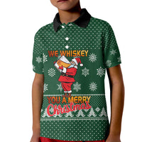 Funny Whiskey Christmas Kid Polo Shirt with Santa Holding Mug and We Whiskey You a Merry Christmas Quote - Wonder Print Shop
