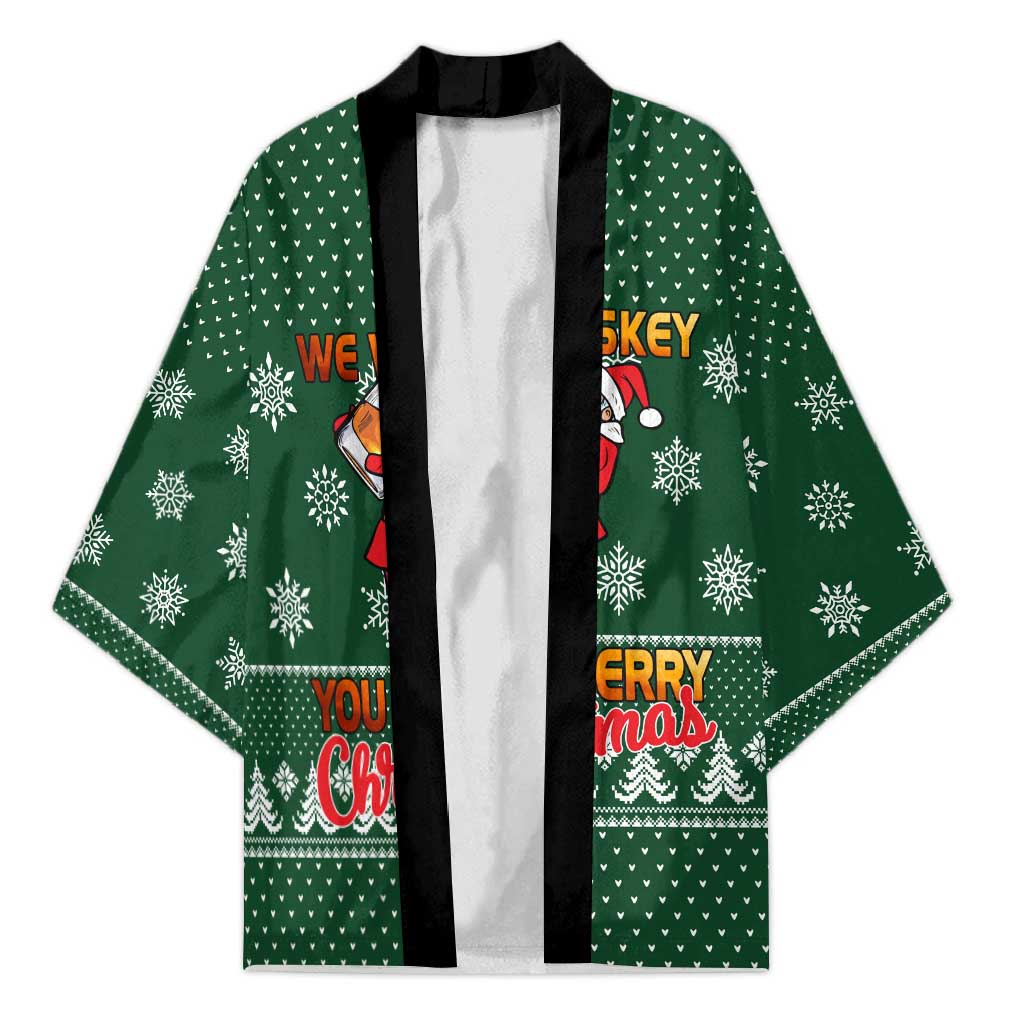 Funny Whiskey Christmas Kimono with Santa Holding Mug and We Whiskey You a Merry Christmas Quote - Wonder Print Shop