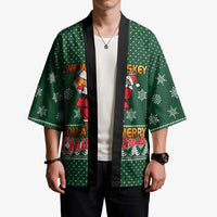 Funny Whiskey Christmas Kimono with Santa Holding Mug and We Whiskey You a Merry Christmas Quote - Wonder Print Shop