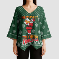 Funny Whiskey Christmas Kimono Sleeve Blouse with Santa Holding Mug and We Whiskey You a Merry Christmas Quote - Wonder Print Shop