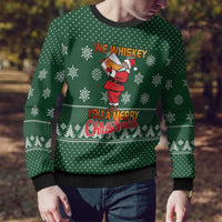 Funny Whiskey Christmas Ugly Christmas Sweater with Santa Holding Mug and We Whiskey You a Merry Christmas Quote - Wonder Print Shop