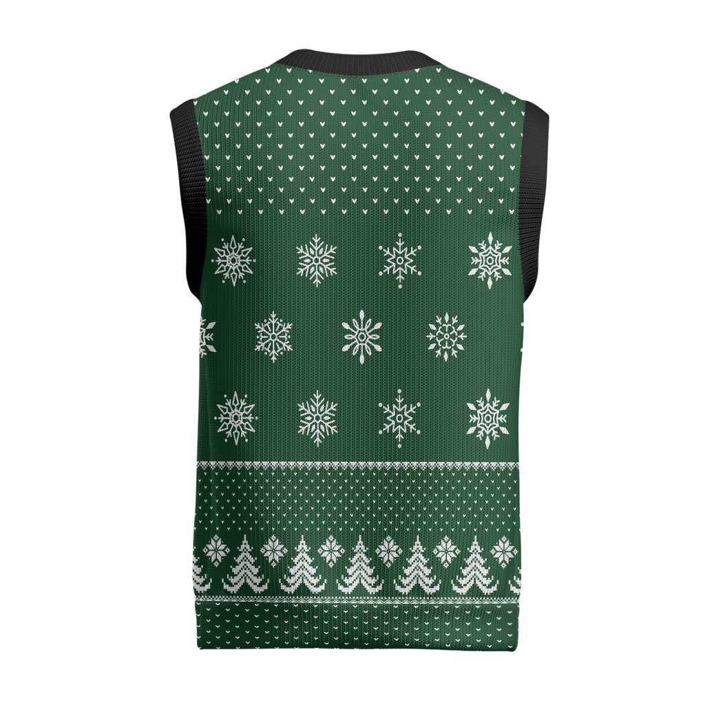 Funny Whiskey Christmas Knitted V-Neck Vest with Santa Holding Mug and We Whiskey You a Merry Christmas Quote - Wonder Print Shop