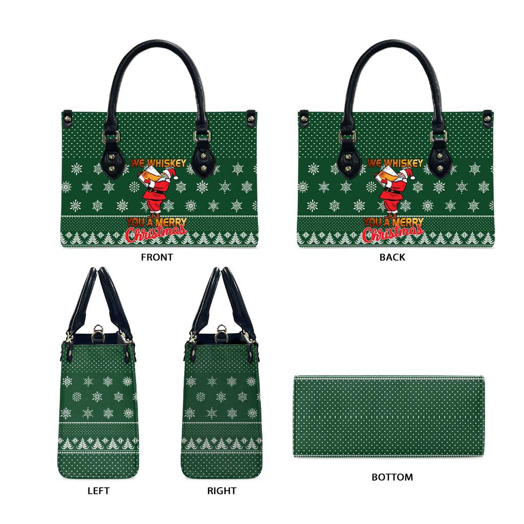Funny Whiskey Christmas Leather Bag with Santa Holding Mug and We Whiskey You a Merry Christmas Quote - Wonder Print Shop