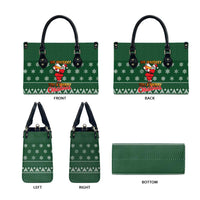 Funny Whiskey Christmas Leather Bag with Santa Holding Mug and We Whiskey You a Merry Christmas Quote - Wonder Print Shop