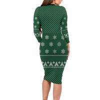 Funny Whiskey Christmas Long Sleeve Bodycon Dress with Santa Holding Mug and We Whiskey You a Merry Christmas Quote - Wonder Print Shop