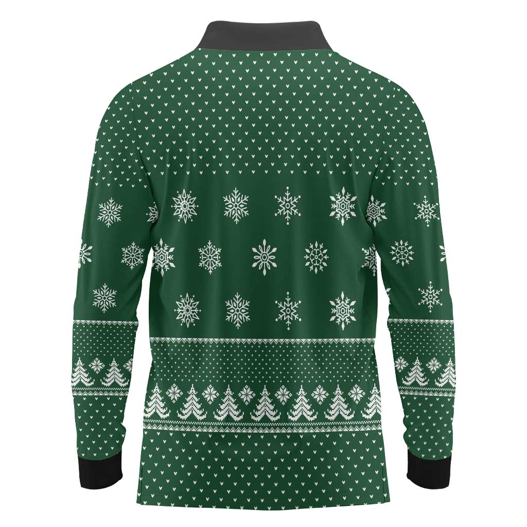 Funny Whiskey Christmas Long Sleeve Polo Shirt with Santa Holding Mug and We Whiskey You a Merry Christmas Quote - Wonder Print Shop