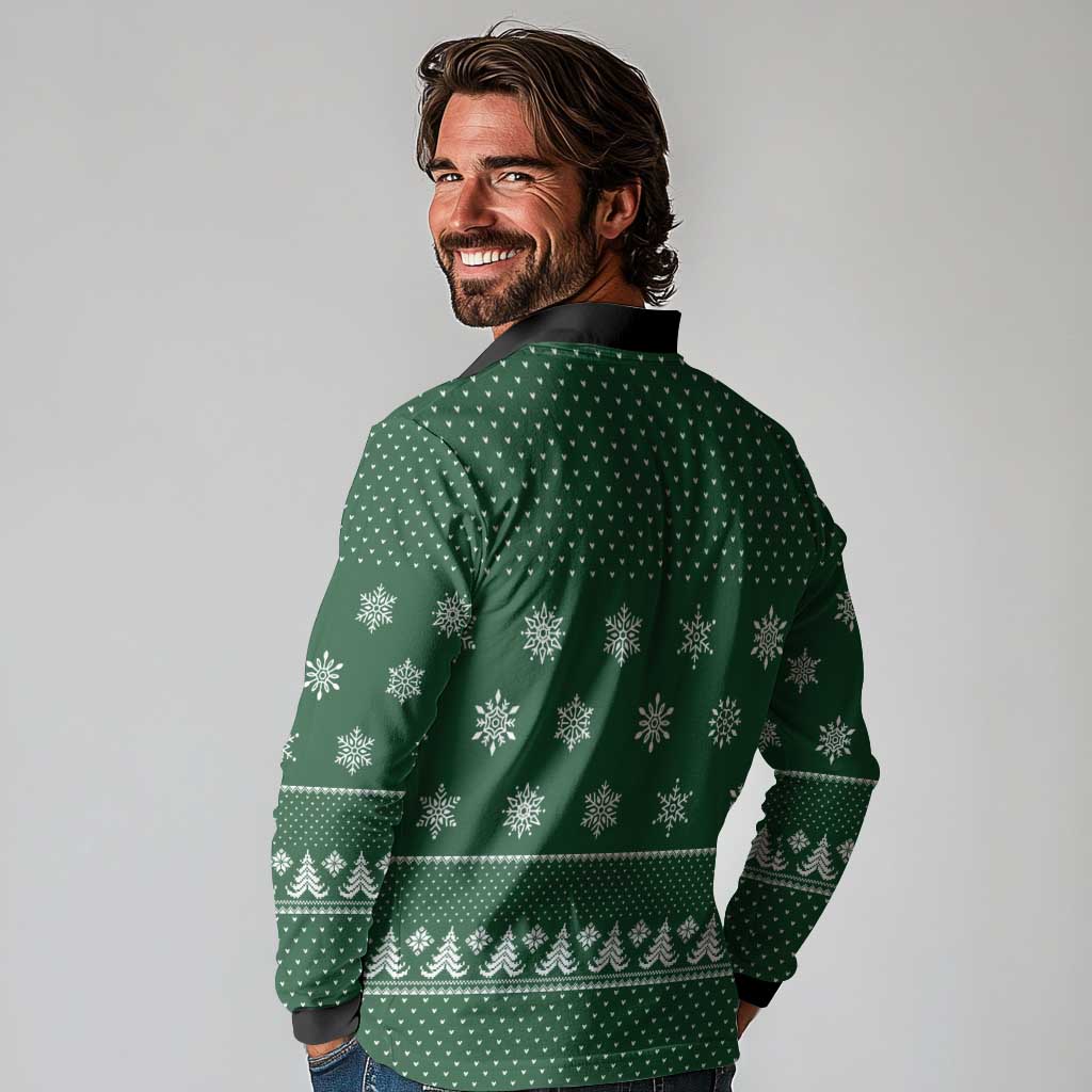 Funny Whiskey Christmas Long Sleeve Polo Shirt with Santa Holding Mug and We Whiskey You a Merry Christmas Quote - Wonder Print Shop