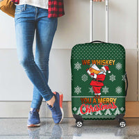 Funny Whiskey Christmas Luggage Cover with Santa Holding Mug and We Whiskey You a Merry Christmas Quote - Wonder Print Shop