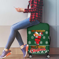 Funny Whiskey Christmas Luggage Cover with Santa Holding Mug and We Whiskey You a Merry Christmas Quote - Wonder Print Shop