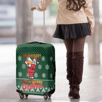 Funny Whiskey Christmas Luggage Cover with Santa Holding Mug and We Whiskey You a Merry Christmas Quote - Wonder Print Shop