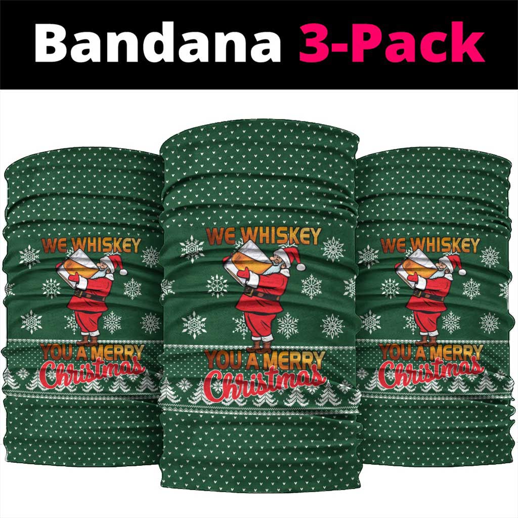 Funny Whiskey Christmas Neck Gaiter with Santa Holding Mug and We Whiskey You a Merry Christmas Quote - Wonder Print Shop