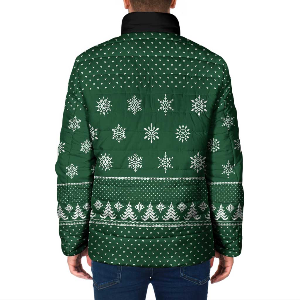 Funny Whiskey Christmas Padded Jacket with Santa Holding Mug and We Whiskey You a Merry Christmas Quote - Wonder Print Shop