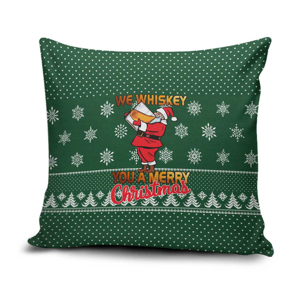 Funny Whiskey Christmas Pillow Cover with Santa Holding Mug and We Whiskey You a Merry Christmas Quote - Wonder Print Shop