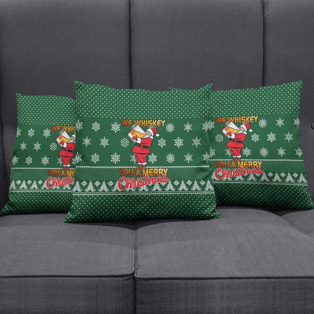 Funny Whiskey Christmas Pillow Cover with Santa Holding Mug and We Whiskey You a Merry Christmas Quote - Wonder Print Shop