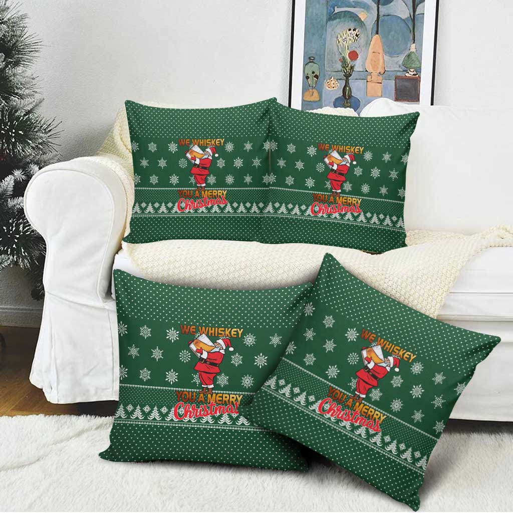 Funny Whiskey Christmas Pillow Cover with Santa Holding Mug and We Whiskey You a Merry Christmas Quote - Wonder Print Shop