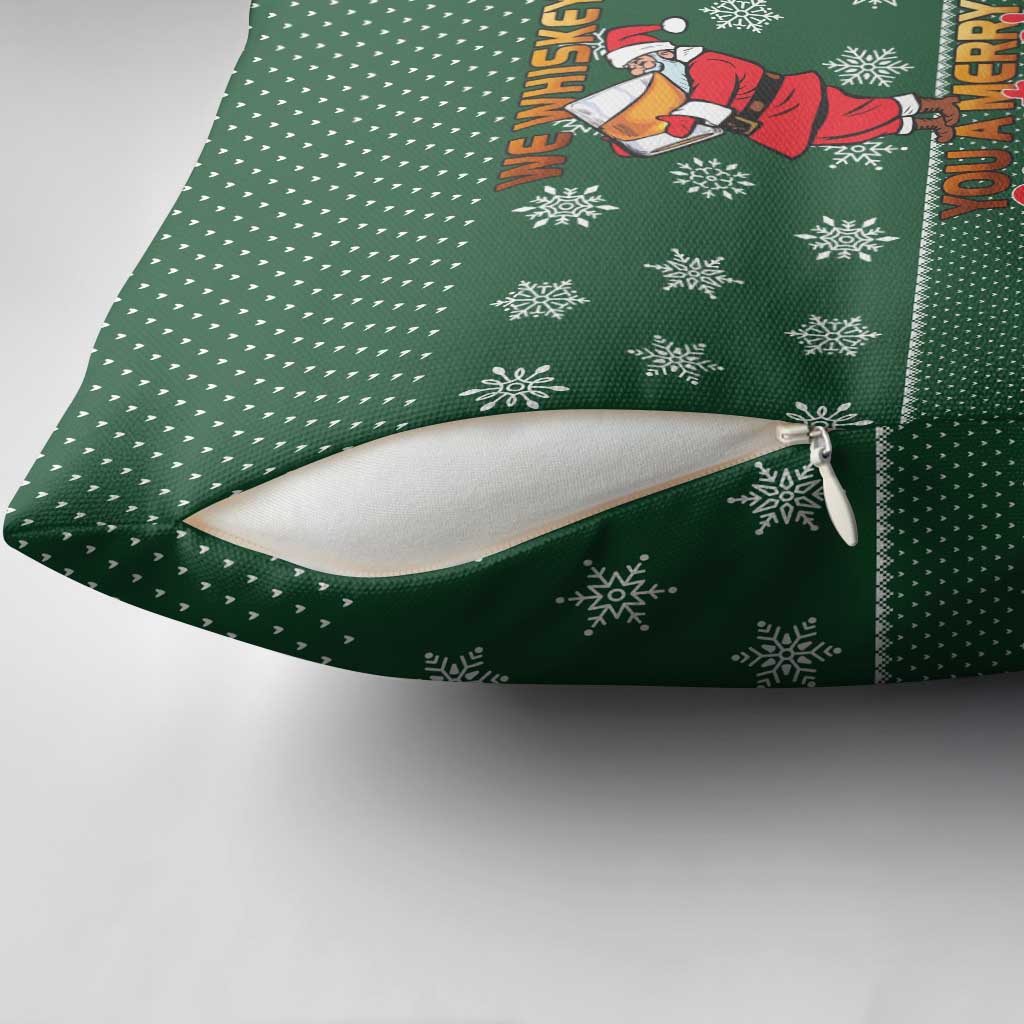 Funny Whiskey Christmas Pillow Cover with Santa Holding Mug and We Whiskey You a Merry Christmas Quote - Wonder Print Shop