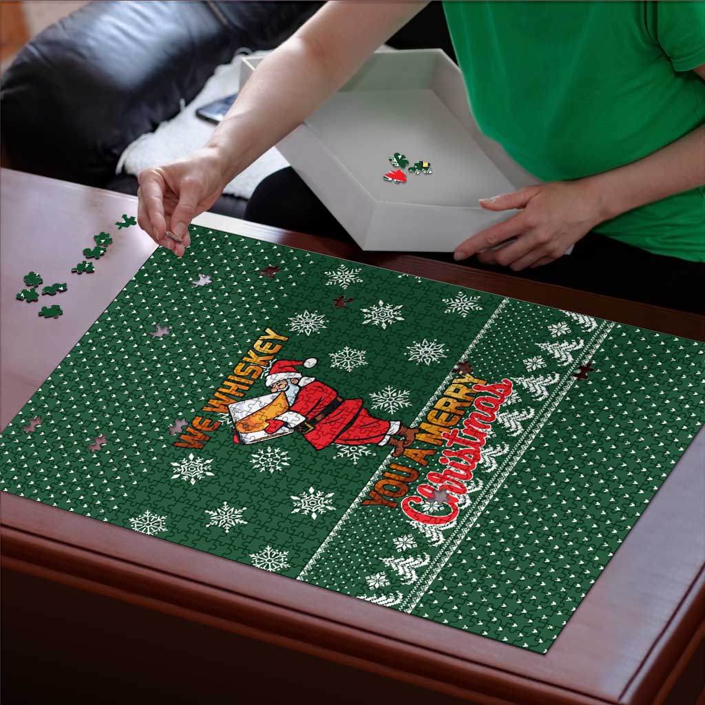 Funny Whiskey Christmas Puzzle with Santa Holding Mug and We Whiskey You a Merry Christmas Quote - Wonder Print Shop