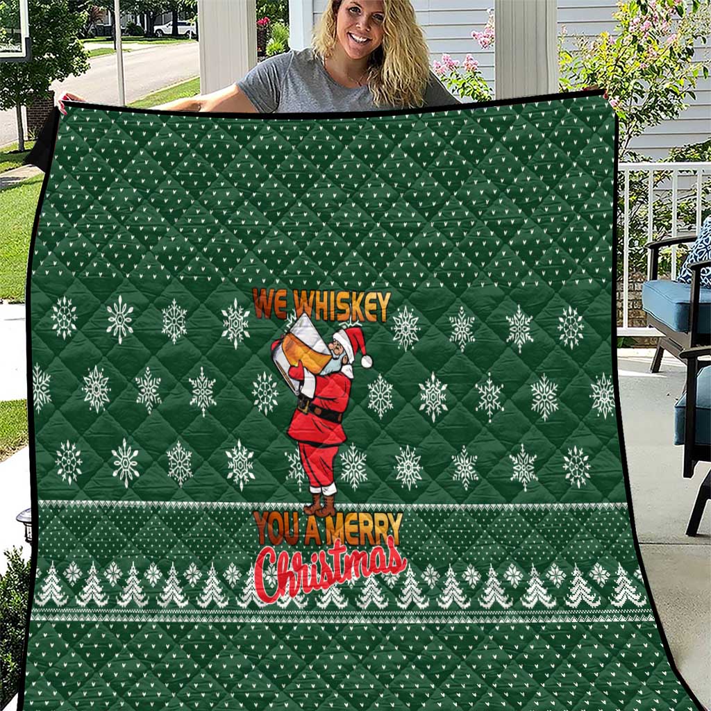 Funny Whiskey Christmas Quilt with Santa Holding Mug and We Whiskey You a Merry Christmas Quote - Wonder Print Shop