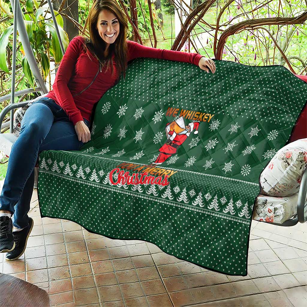 Funny Whiskey Christmas Quilt with Santa Holding Mug and We Whiskey You a Merry Christmas Quote - Wonder Print Shop
