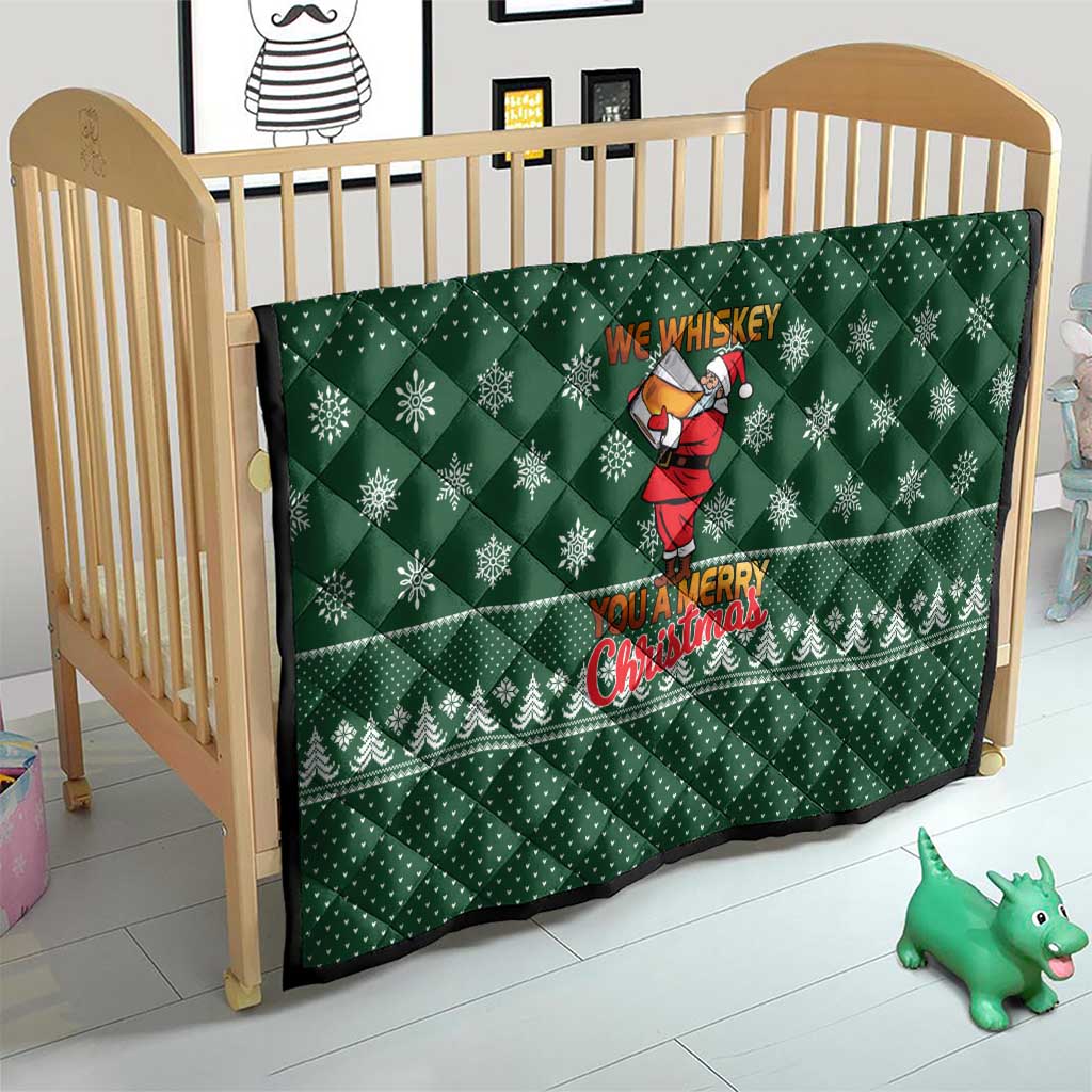 Funny Whiskey Christmas Quilt with Santa Holding Mug and We Whiskey You a Merry Christmas Quote - Wonder Print Shop