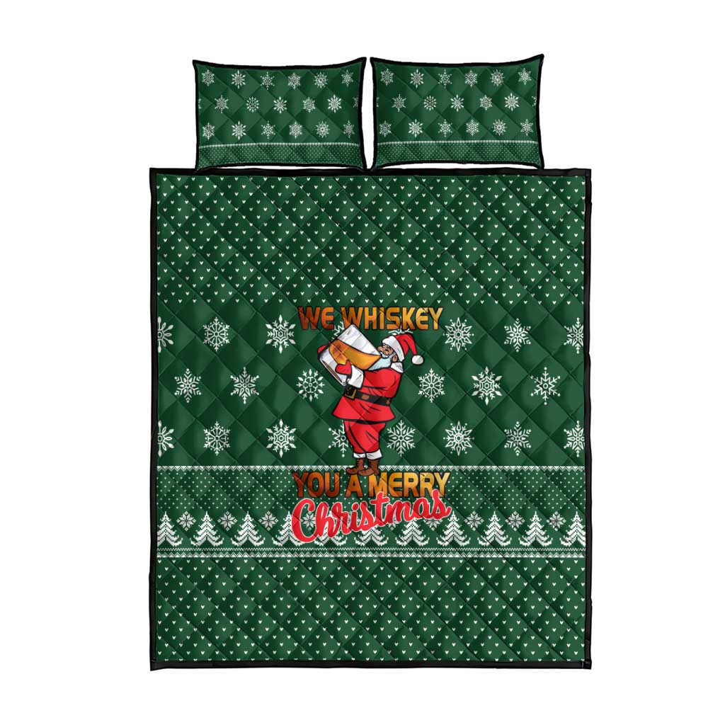 Funny Whiskey Christmas Quilt Bed Set with Santa Holding Mug and We Whiskey You a Merry Christmas Quote - Wonder Print Shop