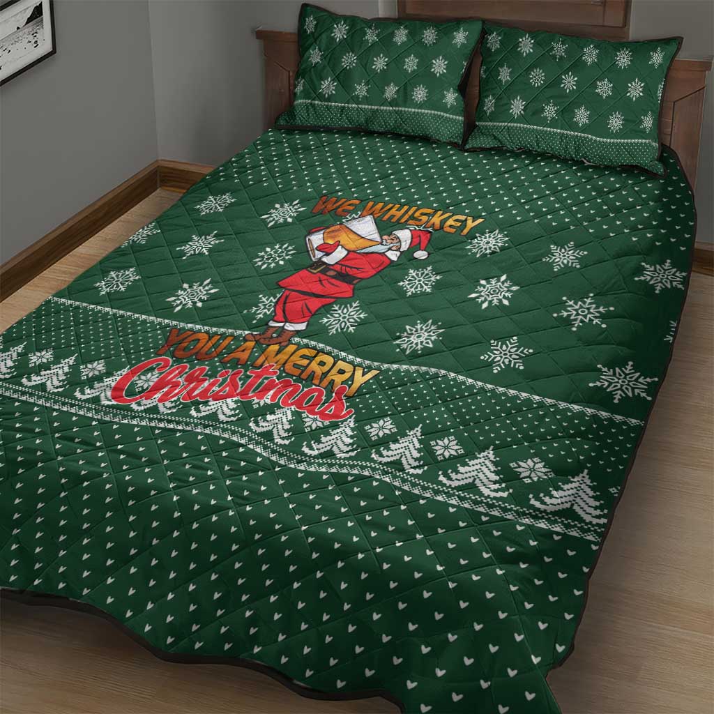Funny Whiskey Christmas Quilt Bed Set with Santa Holding Mug and We Whiskey You a Merry Christmas Quote - Wonder Print Shop