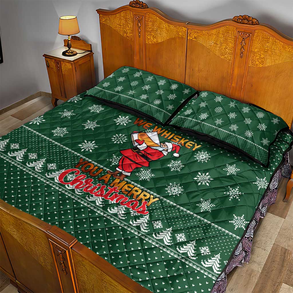 Funny Whiskey Christmas Quilt Bed Set with Santa Holding Mug and We Whiskey You a Merry Christmas Quote - Wonder Print Shop