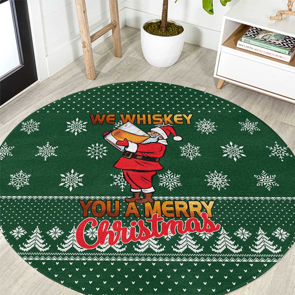 Funny Whiskey Christmas Round Carpet with Santa Holding Mug and We Whiskey You a Merry Christmas Quote - Wonder Print Shop