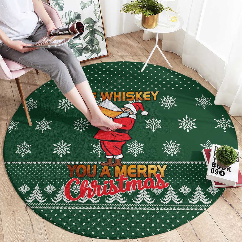 Funny Whiskey Christmas Round Carpet with Santa Holding Mug and We Whiskey You a Merry Christmas Quote - Wonder Print Shop