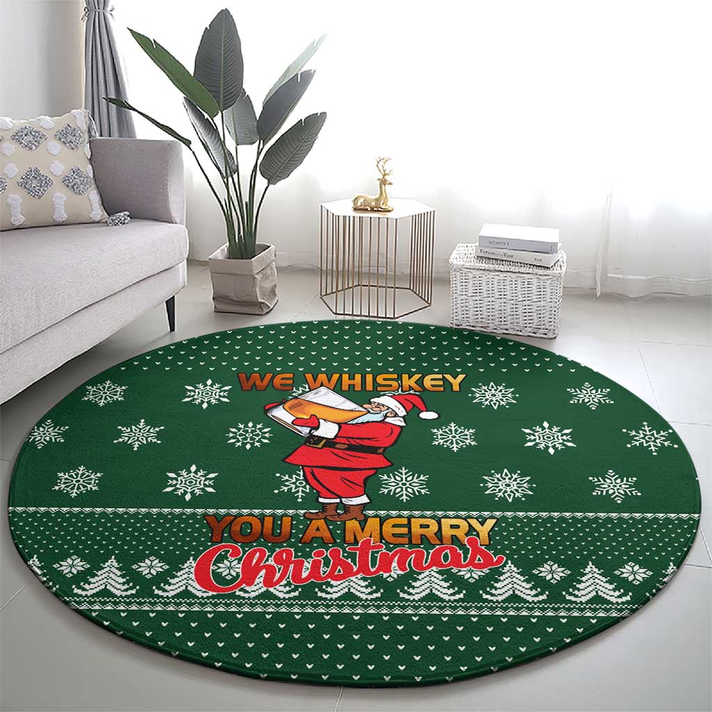Funny Whiskey Christmas Round Carpet with Santa Holding Mug and We Whiskey You a Merry Christmas Quote - Wonder Print Shop