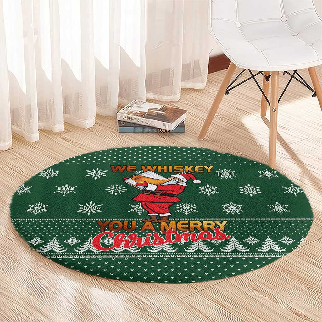 Funny Whiskey Christmas Round Carpet with Santa Holding Mug and We Whiskey You a Merry Christmas Quote - Wonder Print Shop