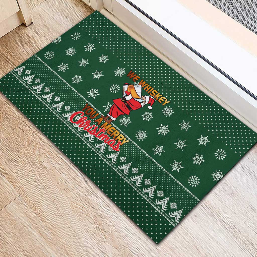 Funny Whiskey Christmas Rubber Doormat with Santa Holding Mug and We Whiskey You a Merry Christmas Quote - Wonder Print Shop