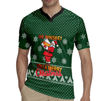 Funny Whiskey Christmas Rugby Jersey with Santa Holding Mug and We Whiskey You a Merry Christmas Quote - Wonder Print Shop