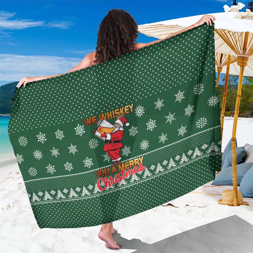 Funny Whiskey Christmas Sarong with Santa Holding Mug and We Whiskey You a Merry Christmas Quote - Wonder Print Shop