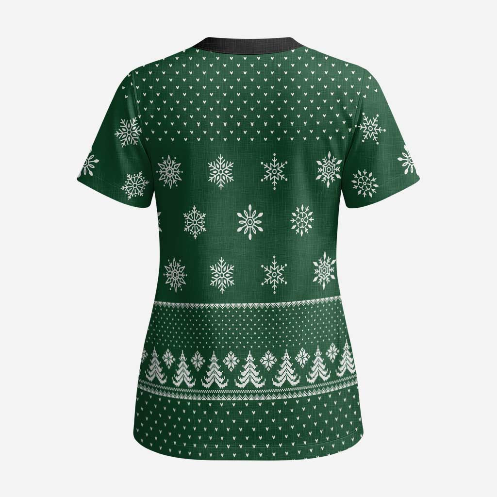 Funny Whiskey Christmas Scrub Top with Santa Holding Mug and We Whiskey You a Merry Christmas Quote - Wonder Print Shop