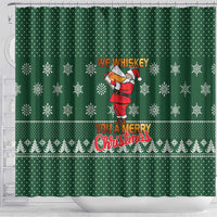 Funny Whiskey Christmas Shower Curtain with Santa Holding Mug and We Whiskey You a Merry Christmas Quote - Wonder Print Shop