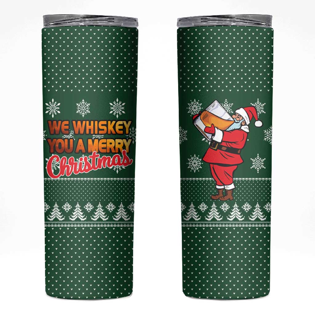 Funny Whiskey Christmas Skinny Tumbler with Santa Holding Mug and We Whiskey You a Merry Christmas Quote - Wonder Print Shop