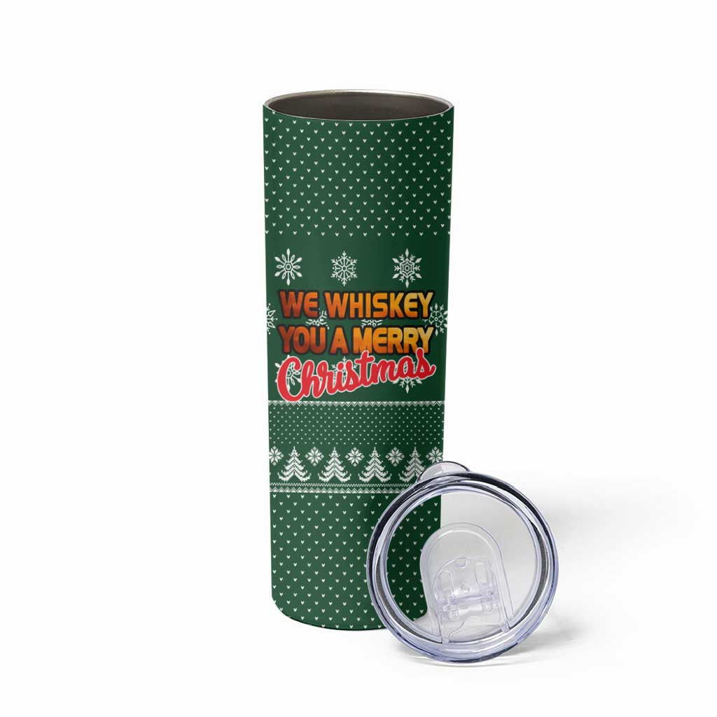 Funny Whiskey Christmas Skinny Tumbler with Santa Holding Mug and We Whiskey You a Merry Christmas Quote - Wonder Print Shop