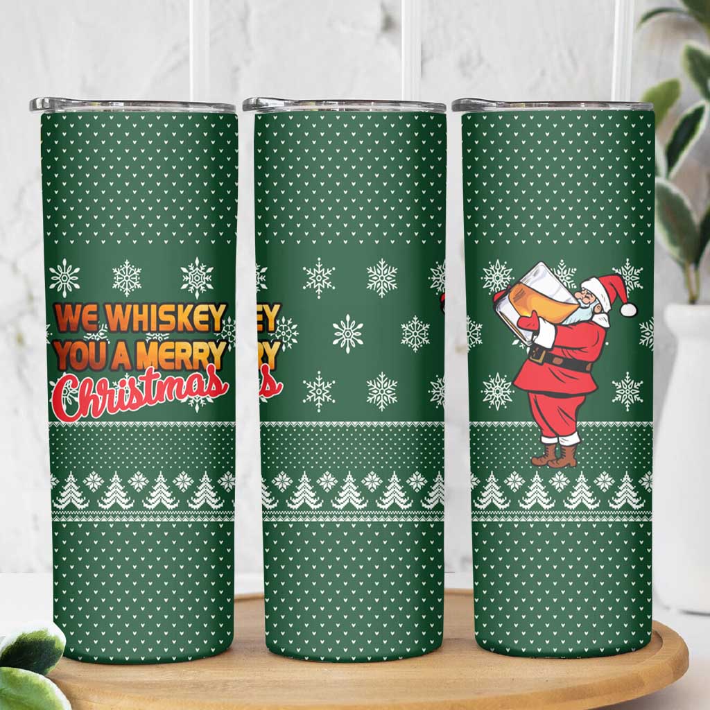 Funny Whiskey Christmas Skinny Tumbler with Santa Holding Mug and We Whiskey You a Merry Christmas Quote - Wonder Print Shop