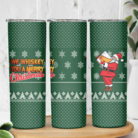 Funny Whiskey Christmas Skinny Tumbler with Santa Holding Mug and We Whiskey You a Merry Christmas Quote - Wonder Print Shop