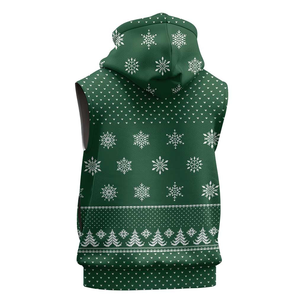 Funny Whiskey Christmas Sleeveless Hoodie with Santa Holding Mug and We Whiskey You a Merry Christmas Quote - Wonder Print Shop