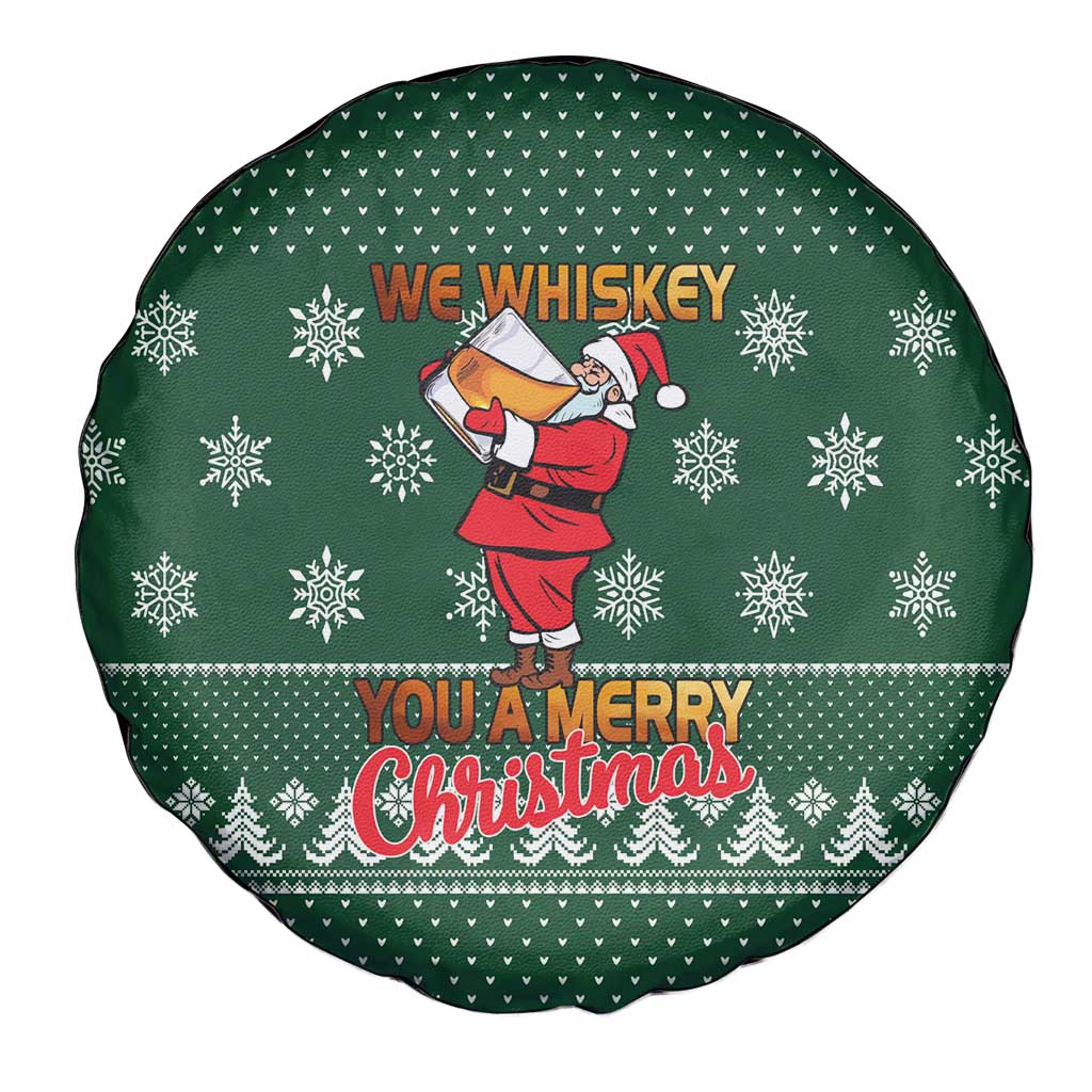 Funny Whiskey Christmas Spare Tire Cover with Santa Holding Mug and We Whiskey You a Merry Christmas Quote - Wonder Print Shop